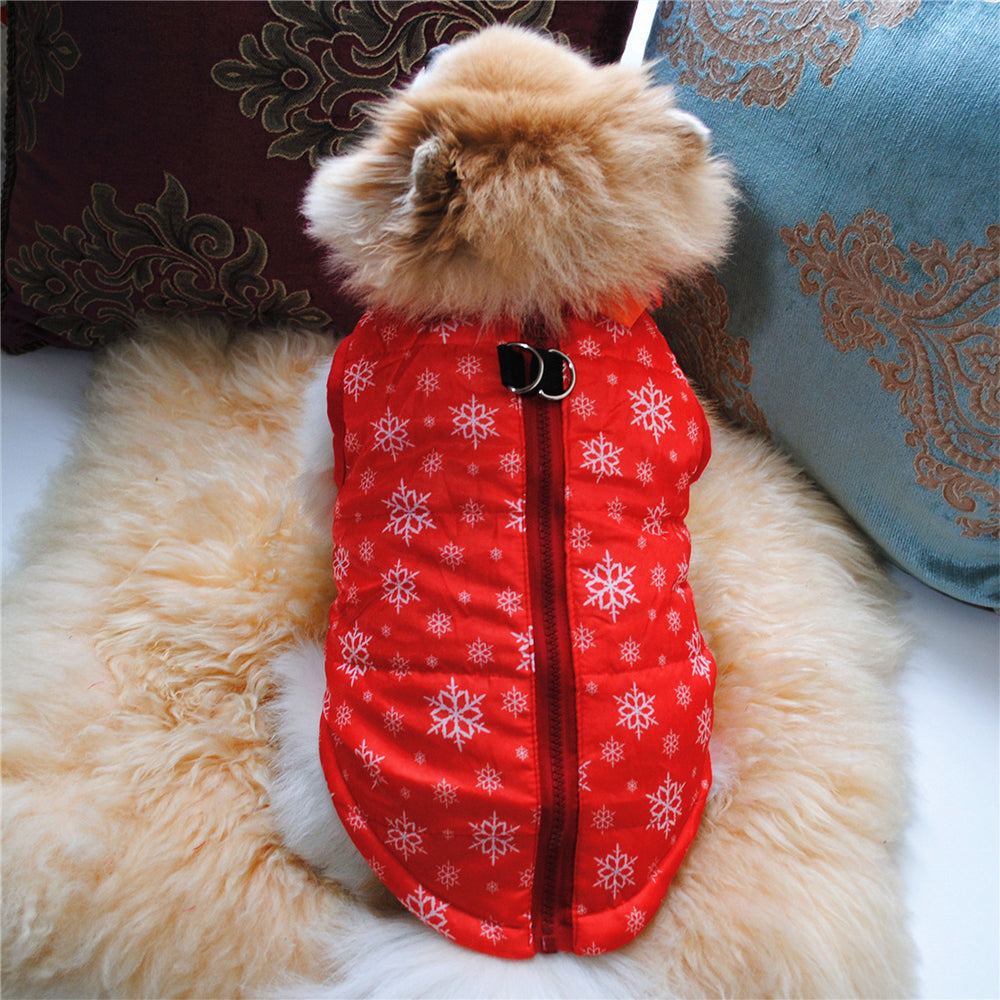Christmas Snowflake Print Warm Pet Dog Jacket with Leash Anchor Small