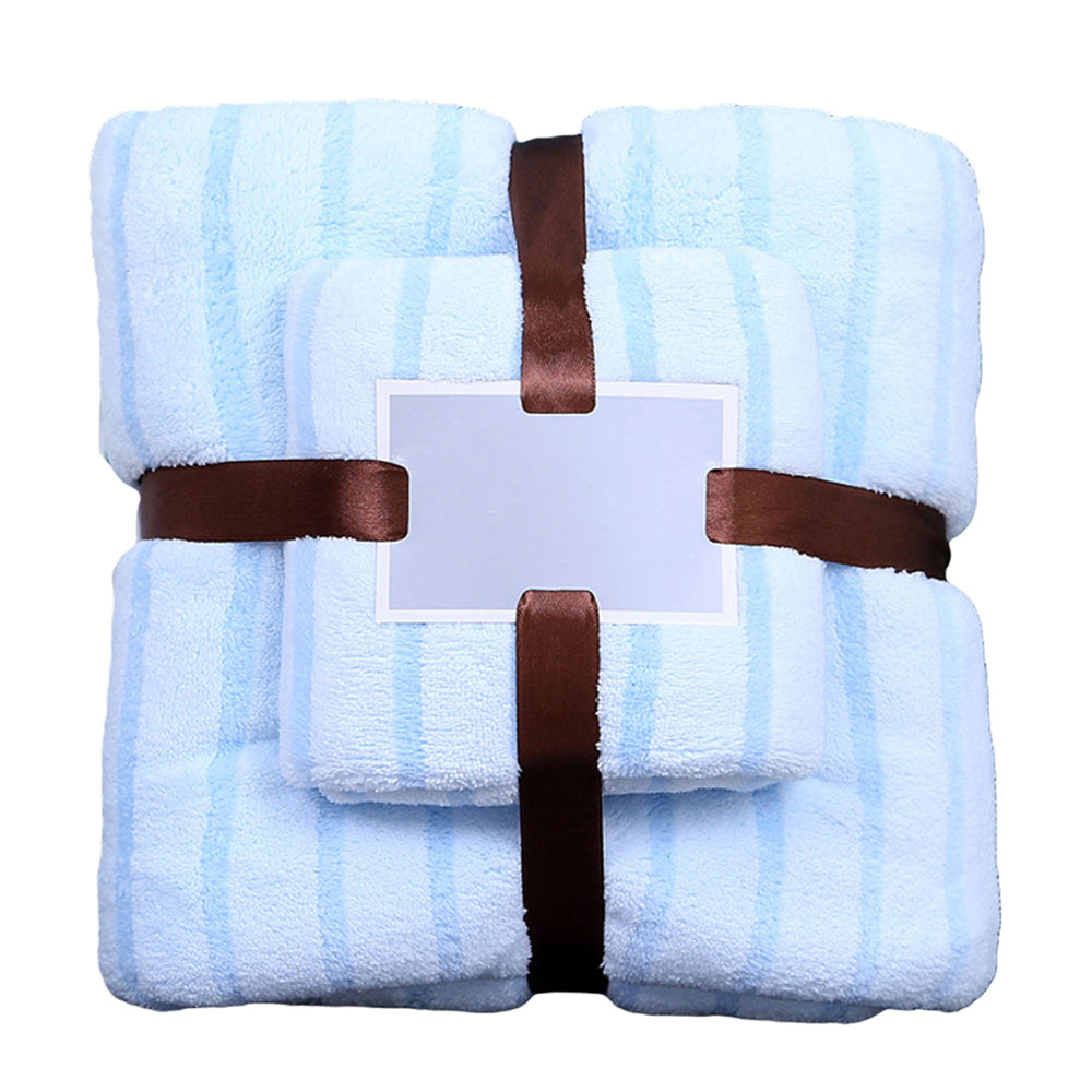 2Pcs Bath Towel and Towel Set Blue