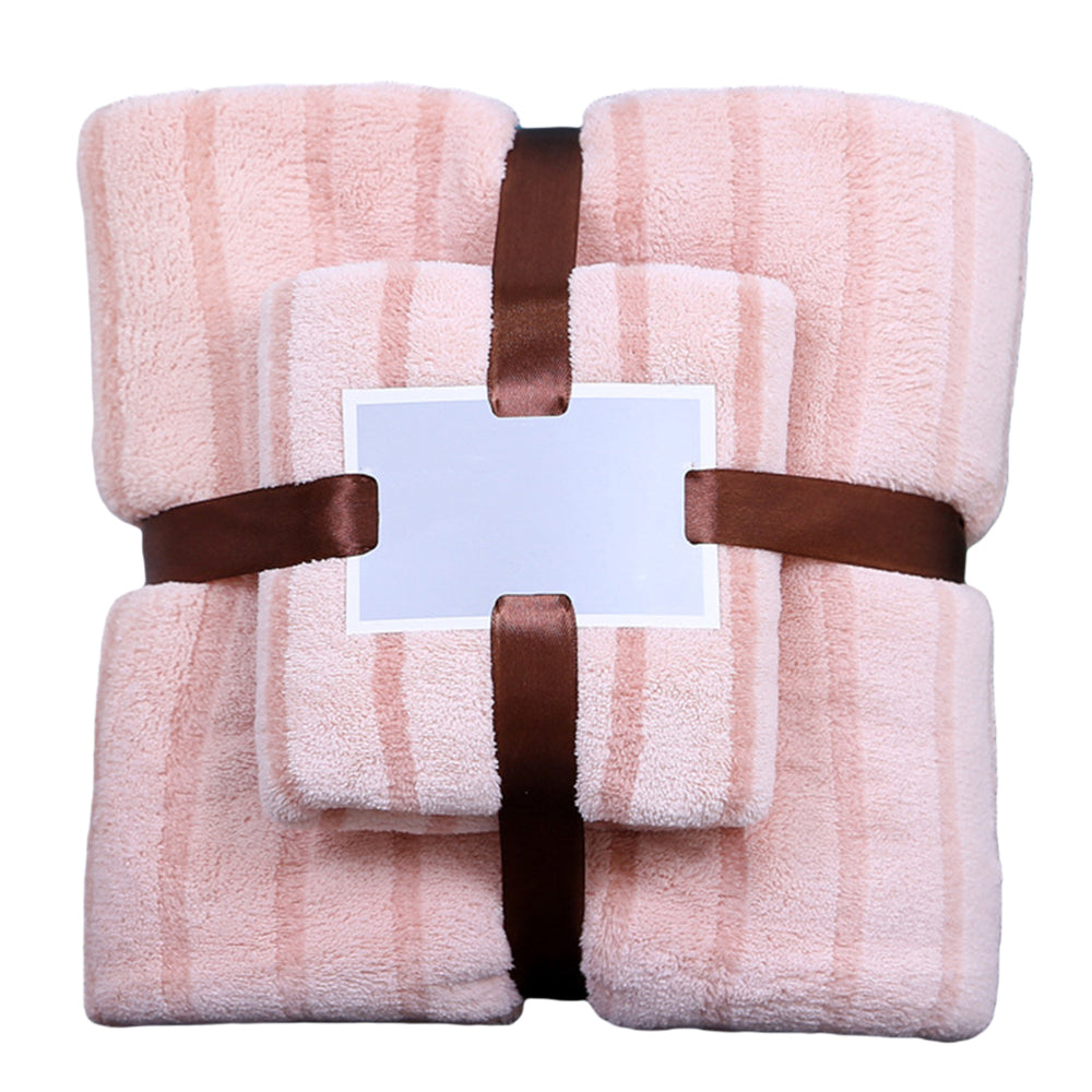 2Pcs Bath Towel and Towel Set Pink