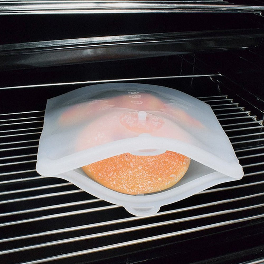 2Pcs Reusable Silicone Seal Food Storage Bag Green Transparent