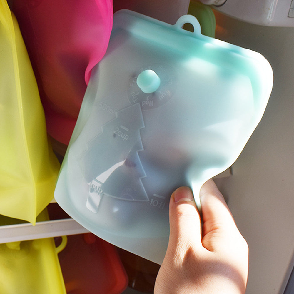 2Pcs Reusable Silicone Seal Food Storage Bag Blue Red