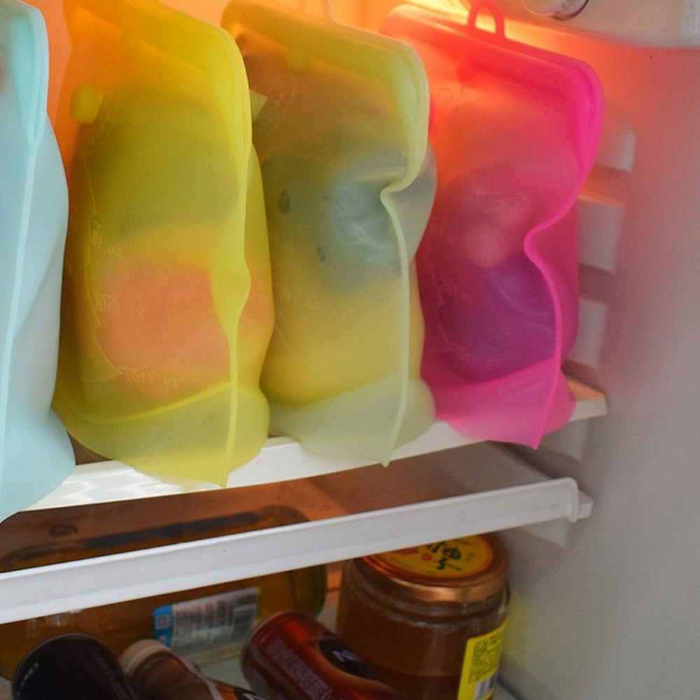 2Pcs Reusable Silicone Seal Food Storage Bag Yellow Rose Red