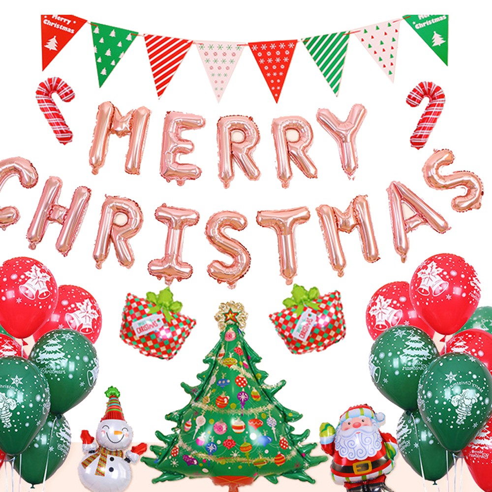 1 Set of Rose Gold Merry Christmas Foil Balloons Decoration Home Party Decor