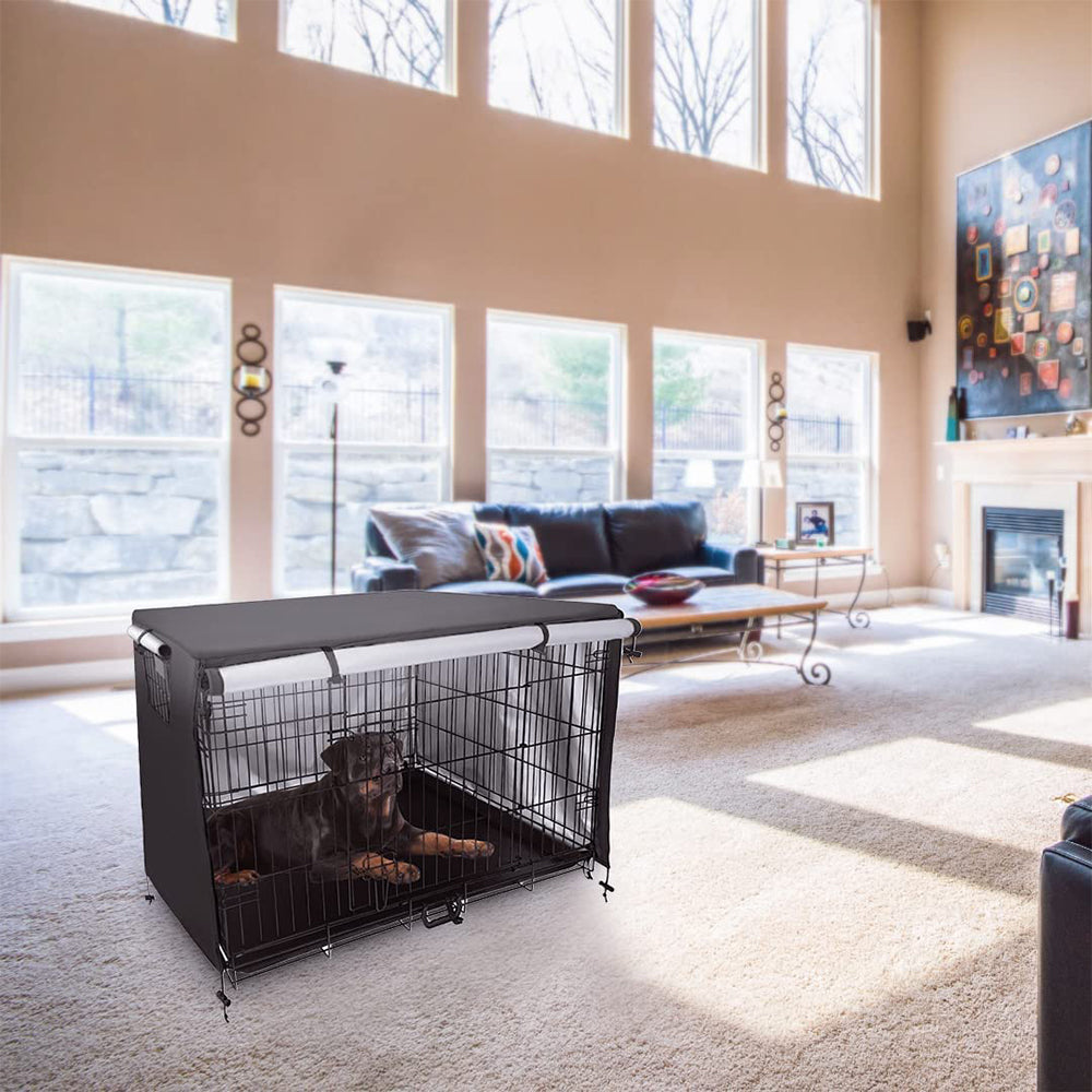 Wind Resistant Pet Dog Crate Cover Black Large Size