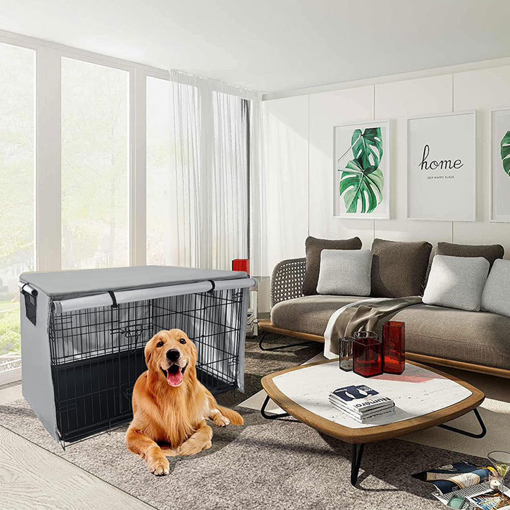 Wind Resistant Pet Dog Crate Cover Grey Large Size