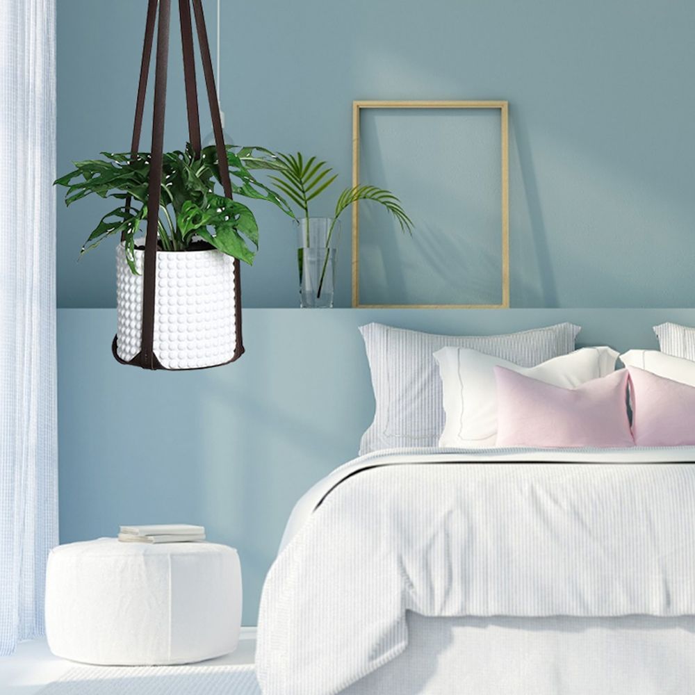 1Pc PU Leather Garden Plant Hanger Hanging Flower Pot Stand Black