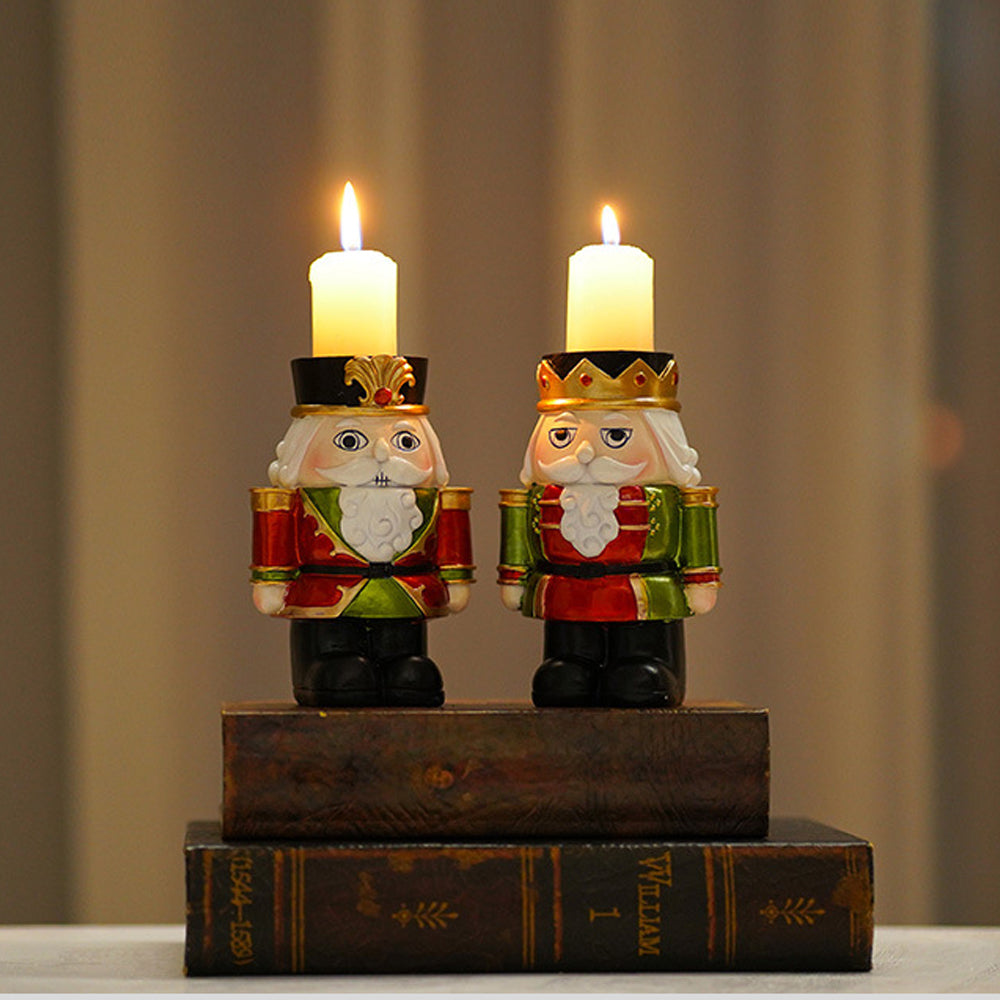 2Pcs Christmas Nutcracker Candle Holder Desk Ornament Green Red