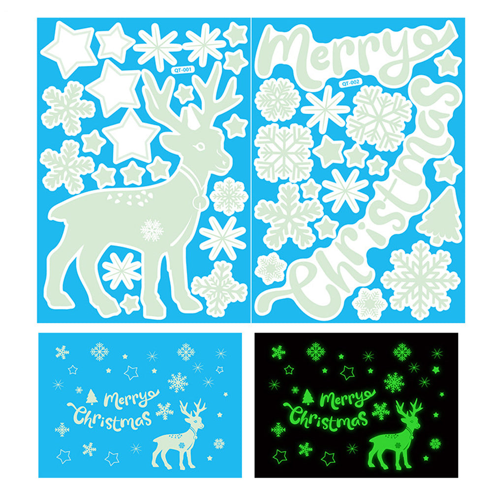 2 Sets of Glow in the Dark Christmas Static Window Stickers Style 1