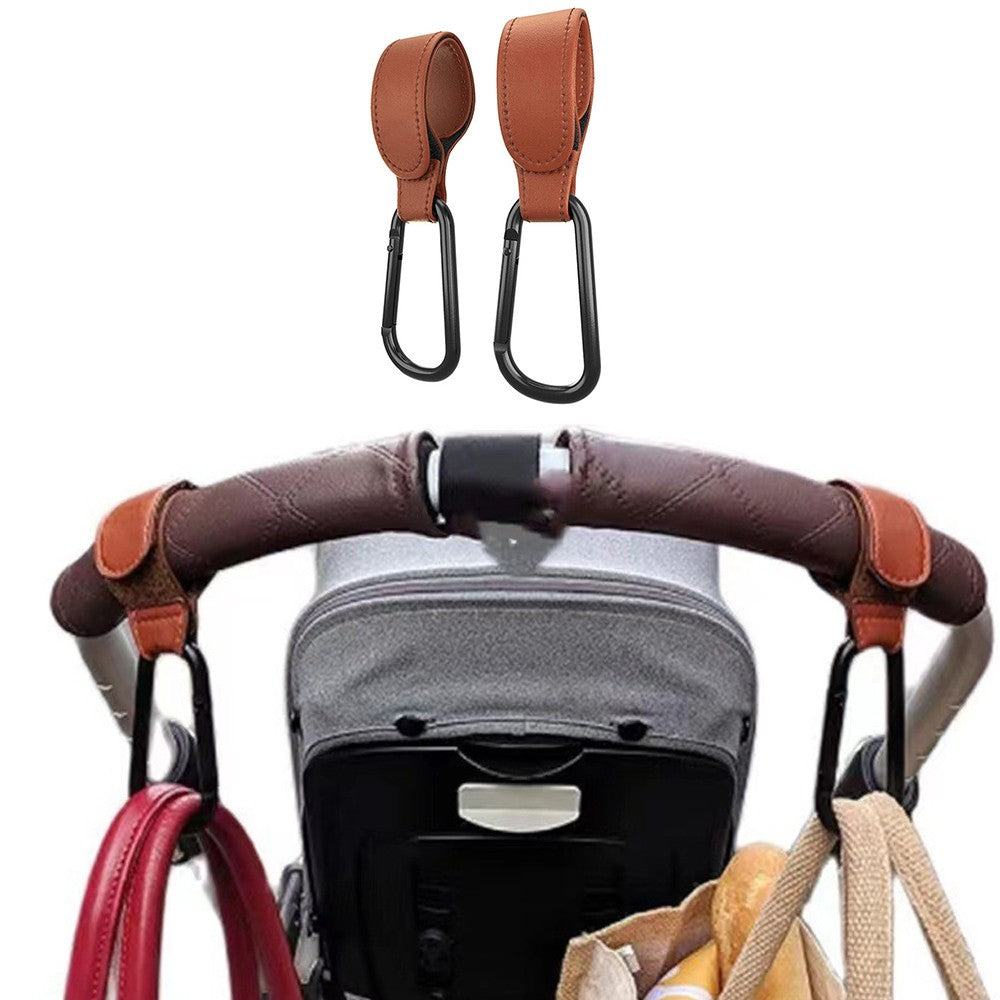 2X Adjustable Baby Stroller Hook Clip for Hanging Bags Brown