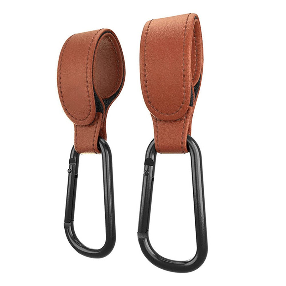 2X Adjustable Baby Stroller Hook Clip for Hanging Bags Brown