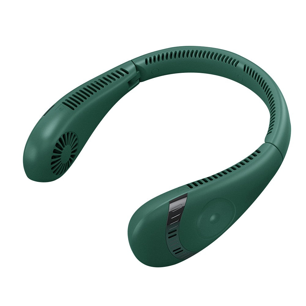 Foldable Wearable Hanging Neck Fan with 3 Wind Speeds Green