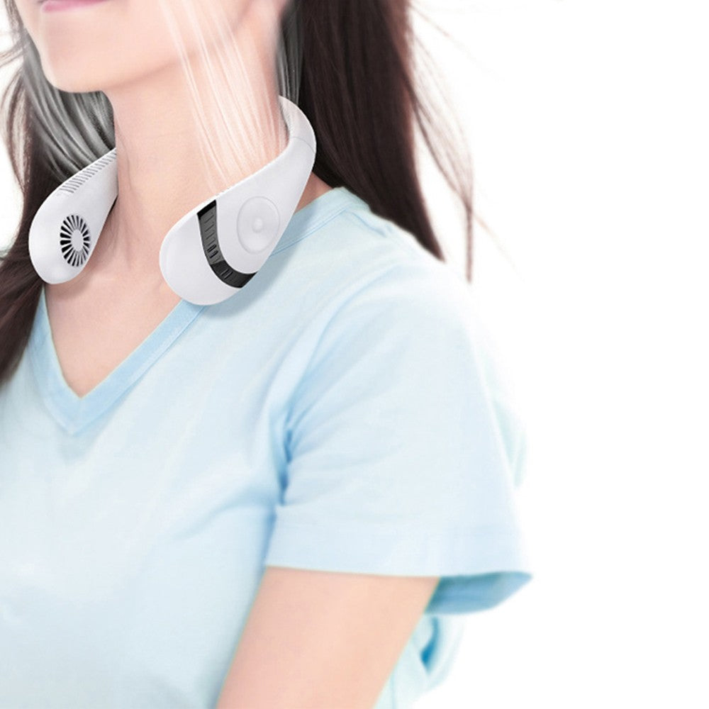 Foldable Wearable Hanging Neck Fan with 3 Wind Speeds White