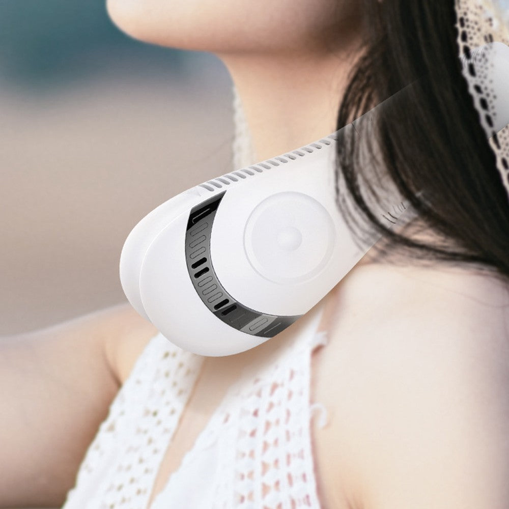 Foldable Wearable Hanging Neck Fan with 3 Wind Speeds White