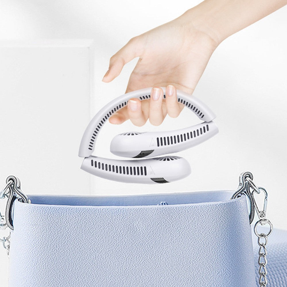 Foldable Wearable Hanging Neck Fan with 3 Wind Speeds White