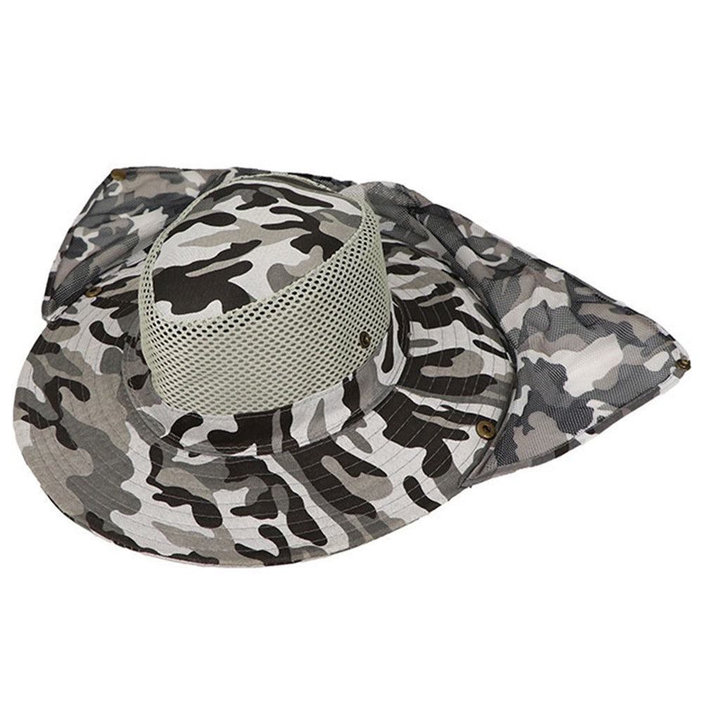 1Pc Camouflage Sun Shade Hat Wide Brim Fishing Cap with Neck Flap Grey