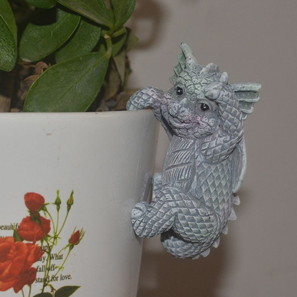 4X Garden Dragon Statue Sculpture Bookcase Flower Pot Edge Hanging Figurine