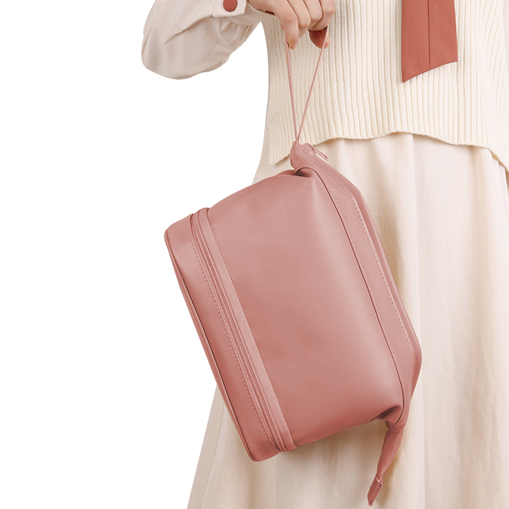 Double Layers Makeup Bag Travel Toiletry Bag Cosmetic Organizer Pink