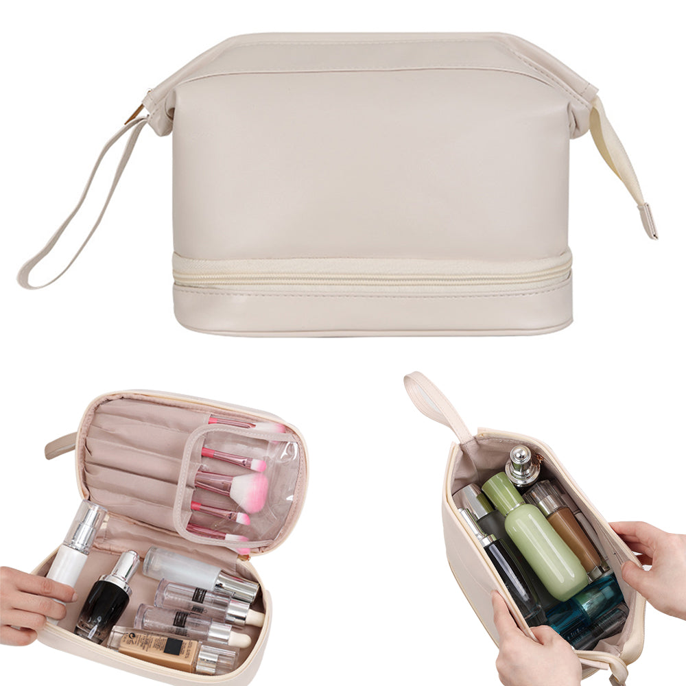 Double Layers Makeup Bag Travel Toiletry Bag Cosmetic Organizer White