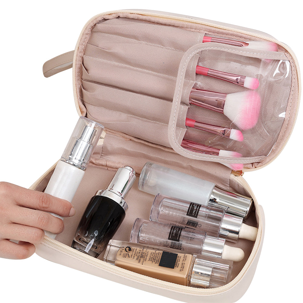 Double Layers Makeup Bag Travel Toiletry Bag Cosmetic Organizer White