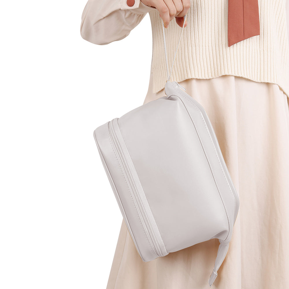 Double Layers Makeup Bag Travel Toiletry Bag Cosmetic Organizer White