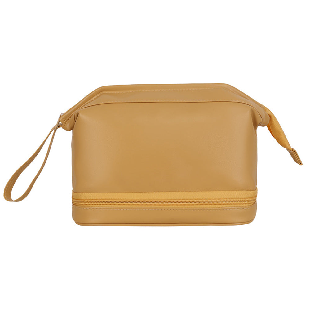 Double Layers Makeup Bag Travel Toiletry Bag Cosmetic Organizer Yellow