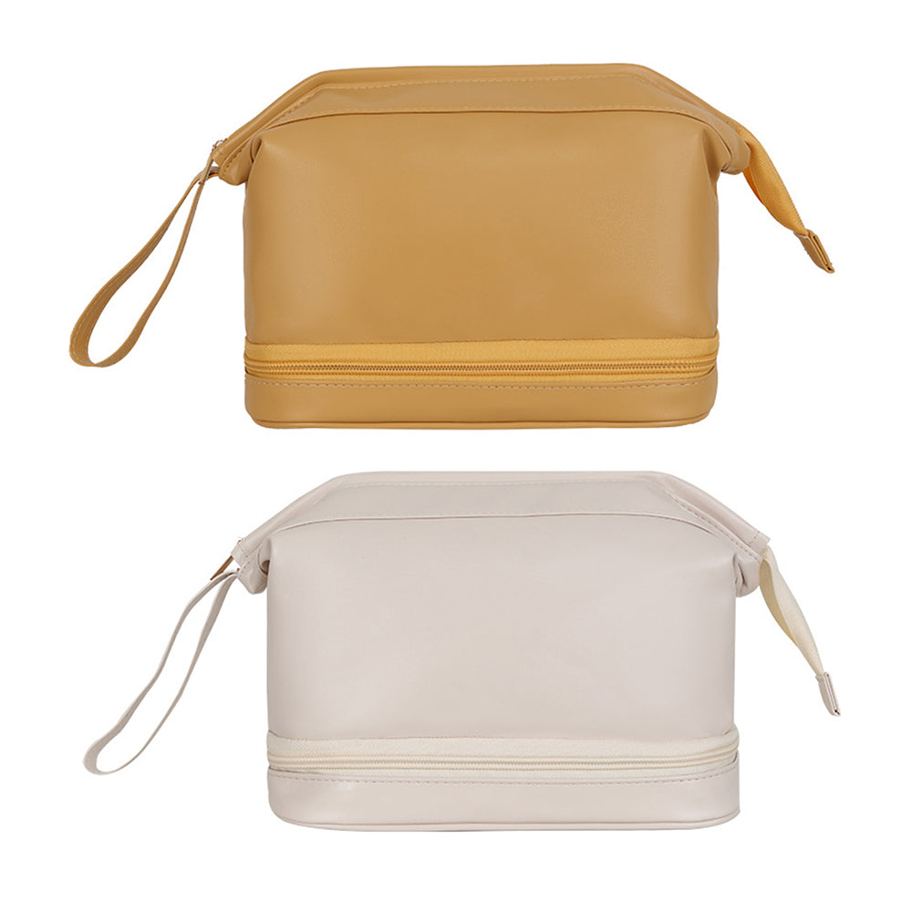 2 X Double Layers Makeup Bag Travel Toiletry Bag Cosmetic Organizer White Yellow