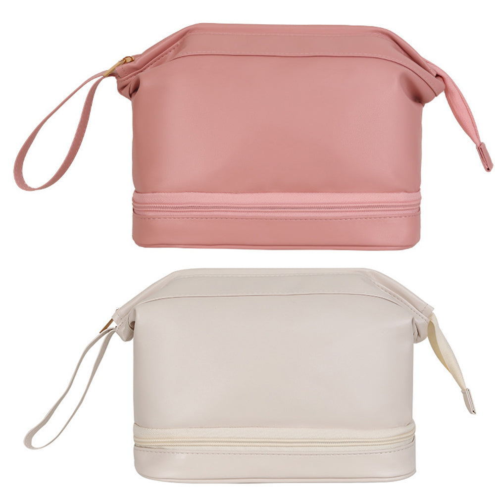2 X Double Layers Makeup Bag Travel Toiletry Bag Cosmetic Organizer White Pink