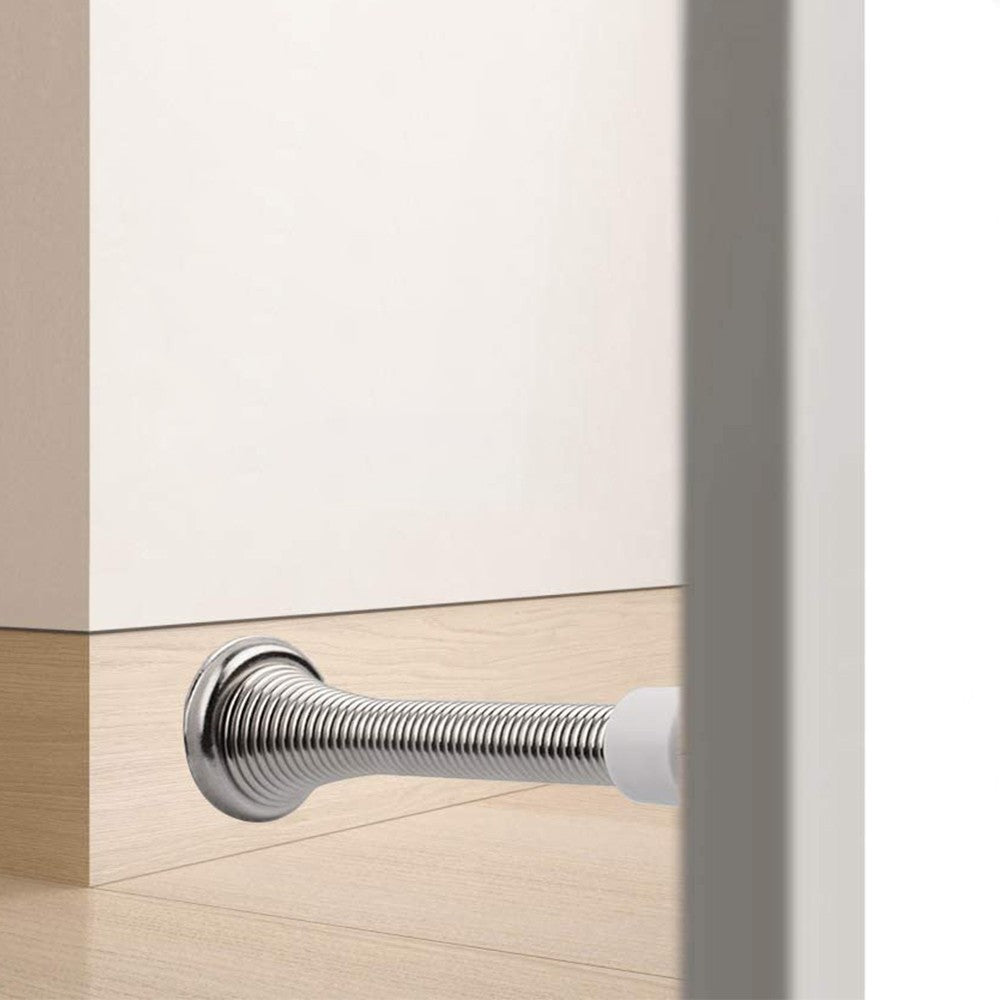 5Pcs Flexible Spring Door Stoppers with Rubber Bumper Tips Silver