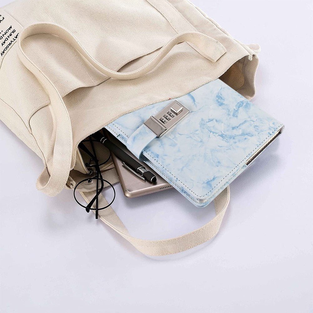PU Leather Marble Diary with Combination Lock Refillable Secret Journal Notebooks for Girls Women Blue
