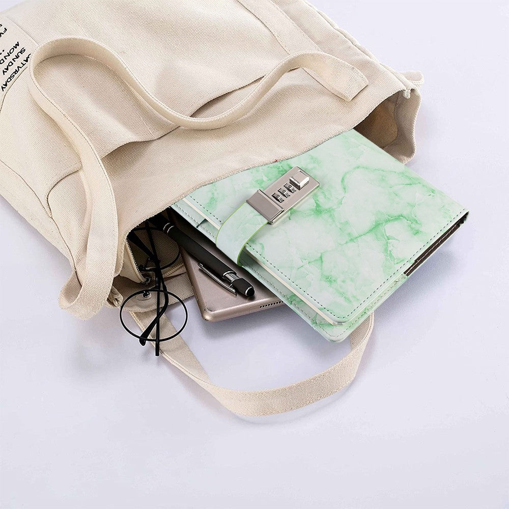 PU Leather Marble Diary with Combination Lock Refillable Secret Journal Notebooks for Girls Women Green