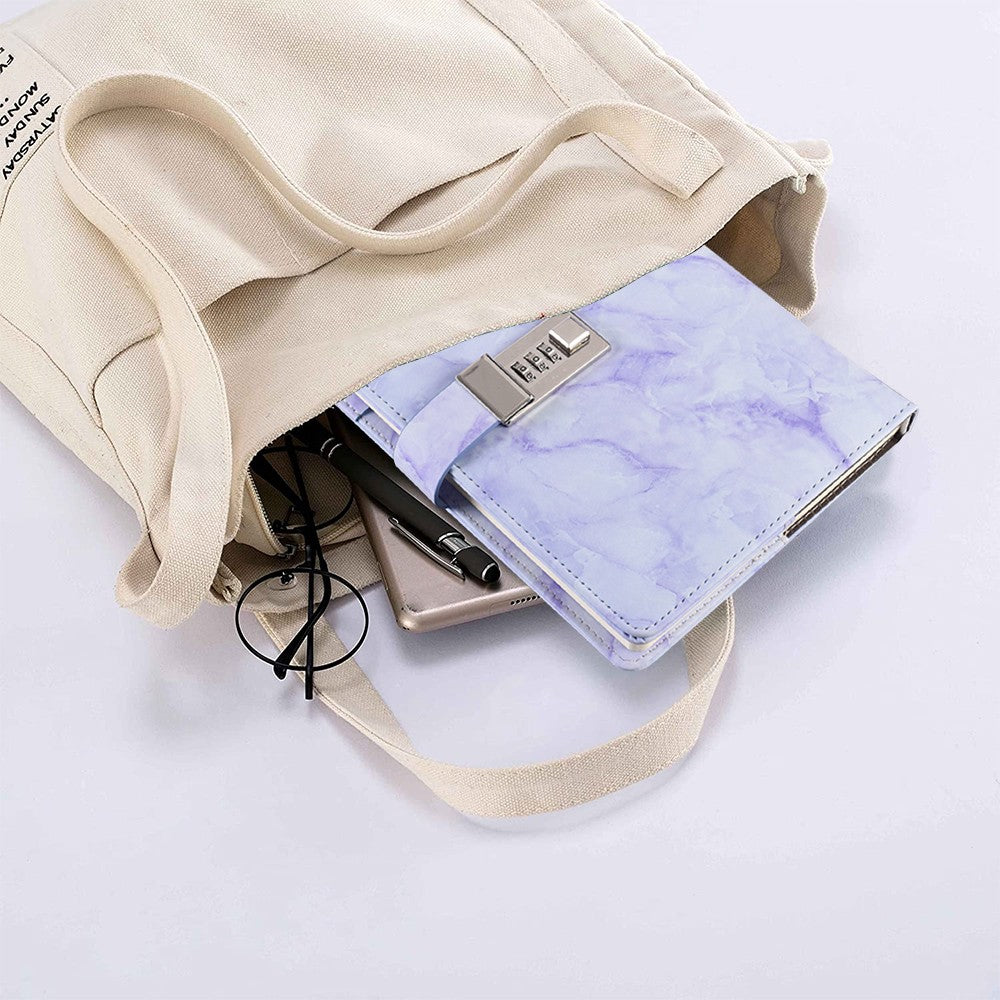 PU Leather Marble Diary with Combination Lock Refillable Secret Journal Notebooks for Girls Women Purple