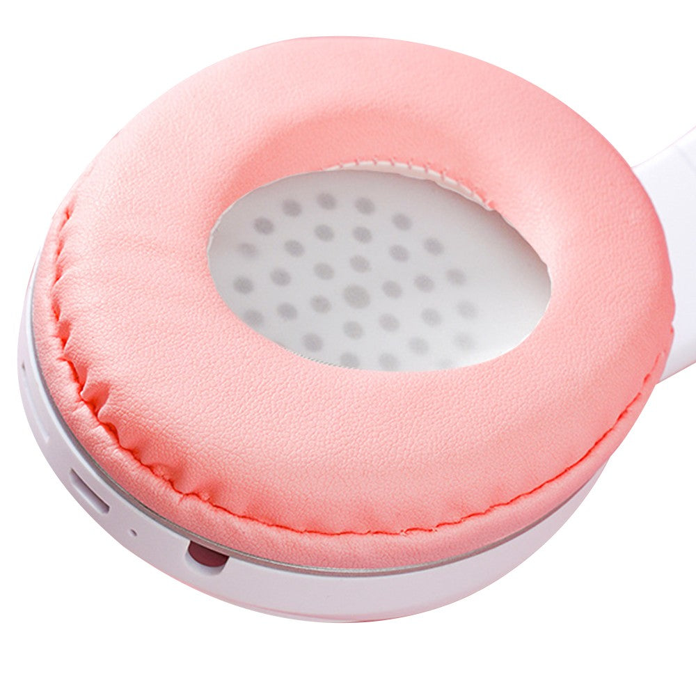 Bluetooth 5.0 Wireless Headphones Cute Cat Ears Shaped Headset with LED Light Pink