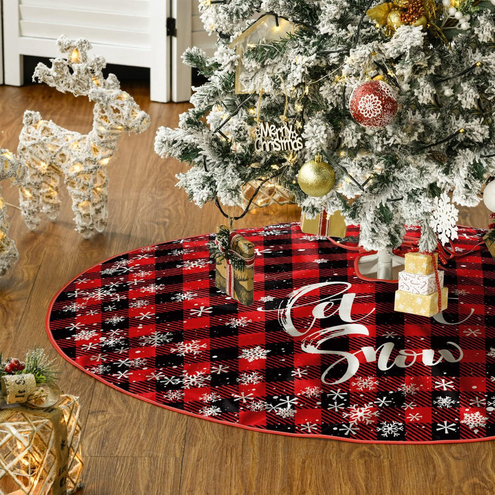 Style1 122CM Plaid Red-Black Christmas Tree Skirt