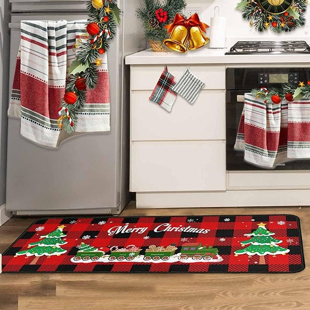 2-Piece Christmas Floor Mat Set Christmas Non-Slip Doormat Kitchen Mat Home Decor - Style 5