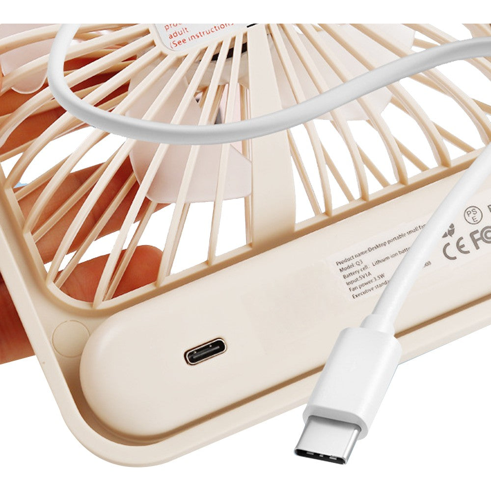 5 Speed USB Fan 180 Degree Foldable Digital Display Desktop Fan - Beige