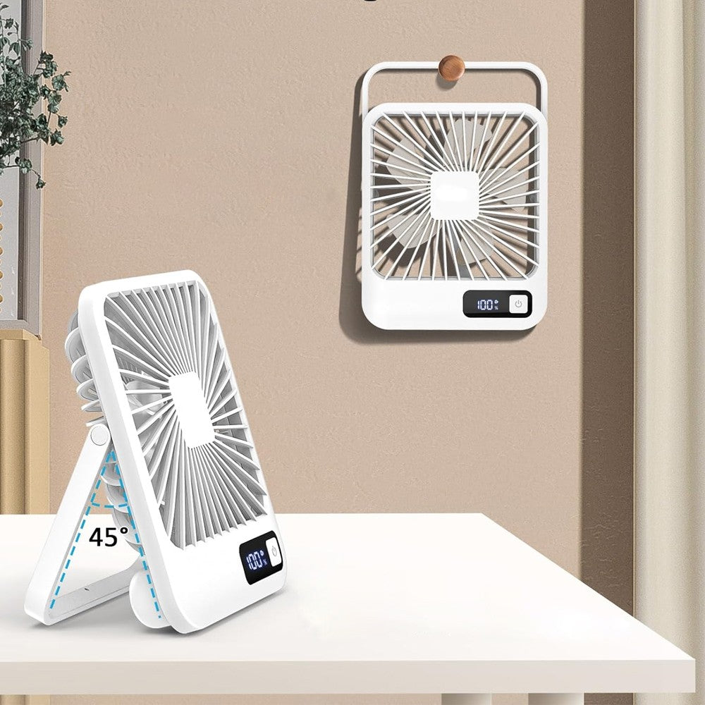 5 Speed USB Fan 180 Degree Foldable Digital Display Desktop Fan - White
