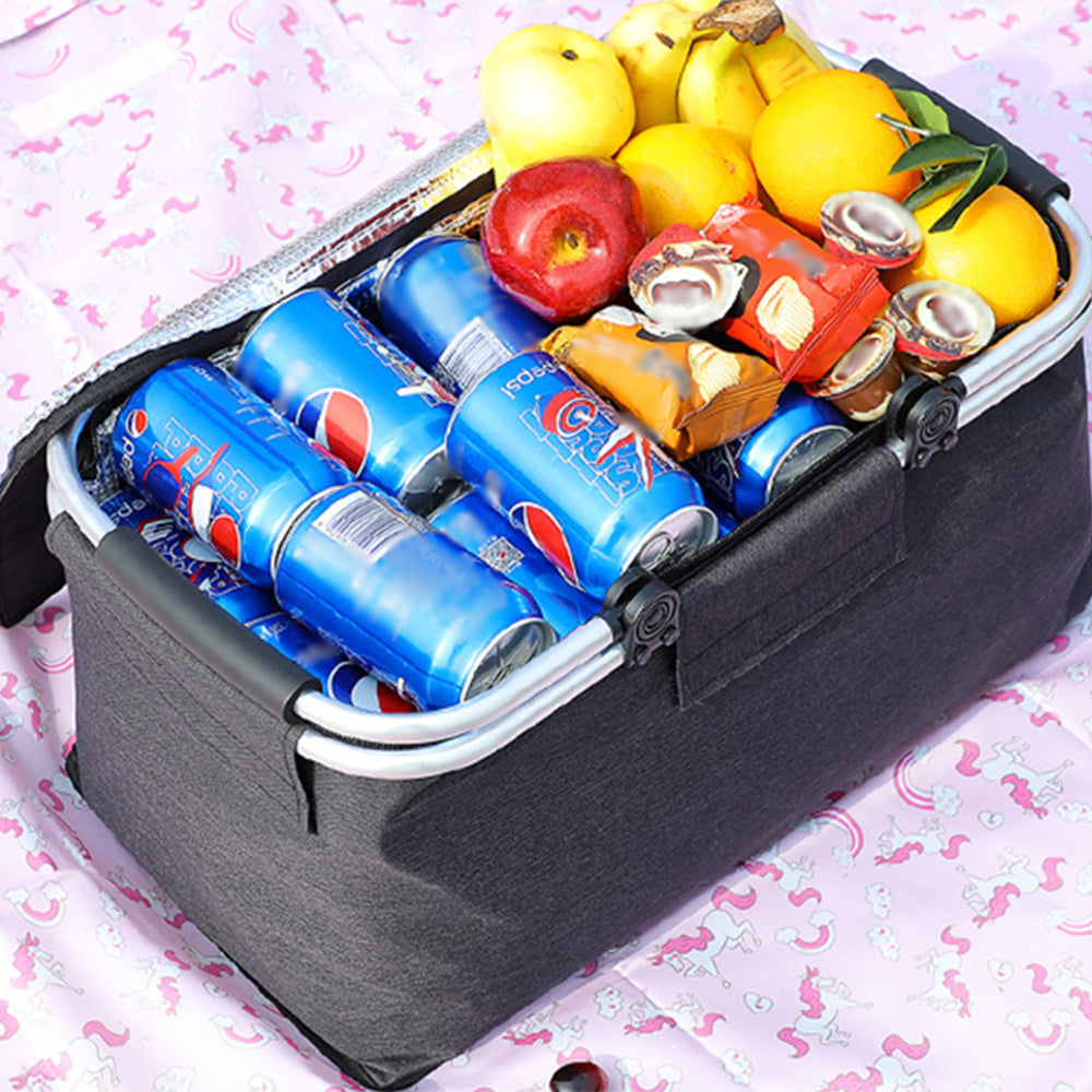 2 X Black Red Insulated Picnic Basket Collapsible Insulated Cooler Bag