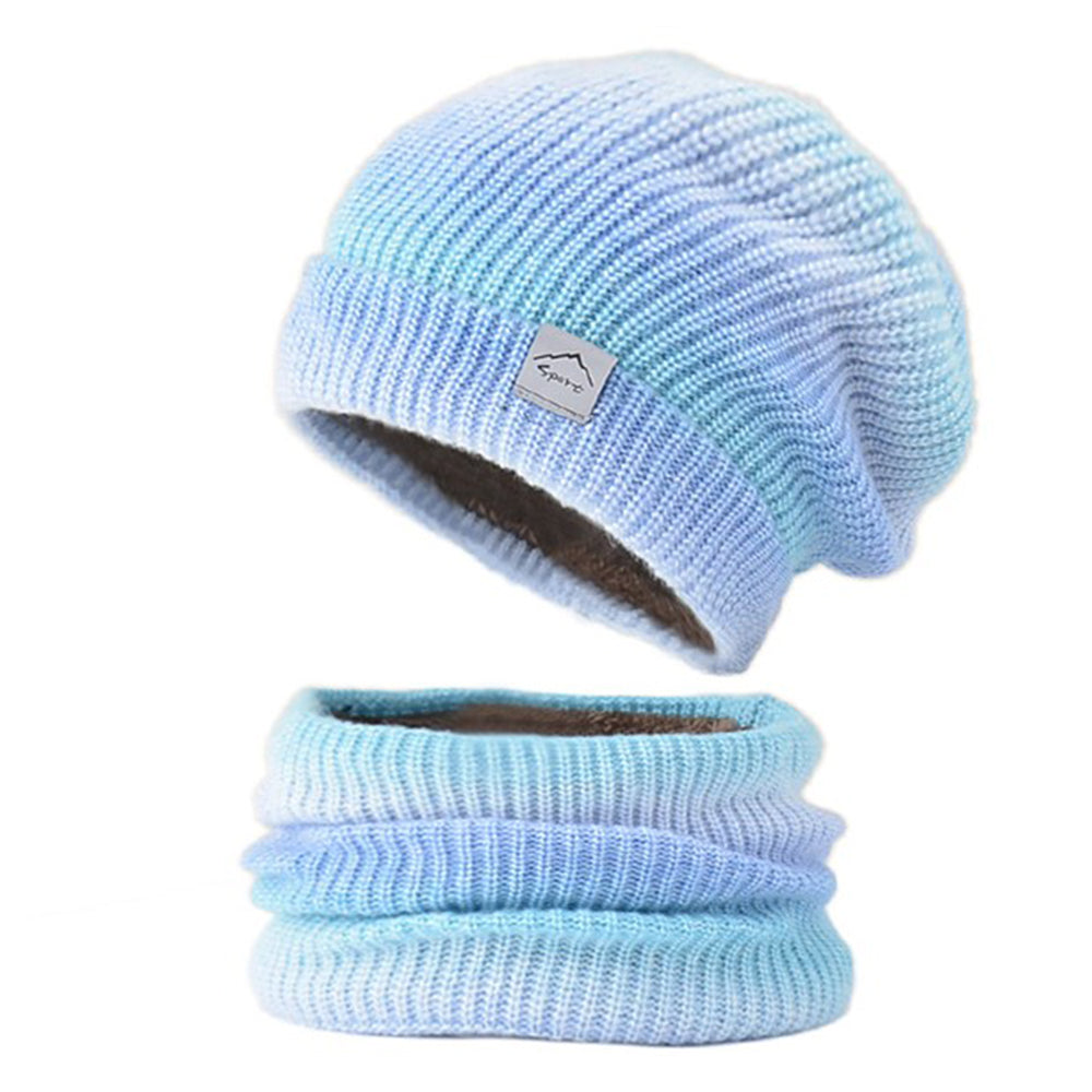 2Pcs Fleece Lined Gradient Hat and Snood Set Blue