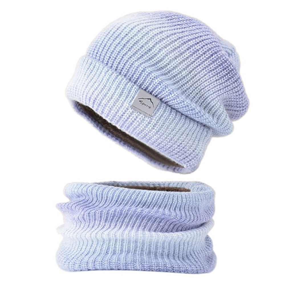 2Pcs Fleece Lined Gradient Hat and Snood Set Purple