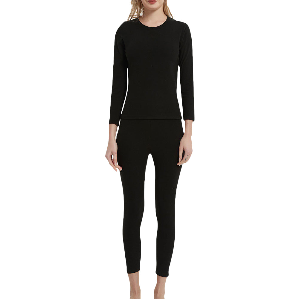 Women Thermal Underwear Shirt Leggings Winter Warm Top Bottom Set Black NZ 8