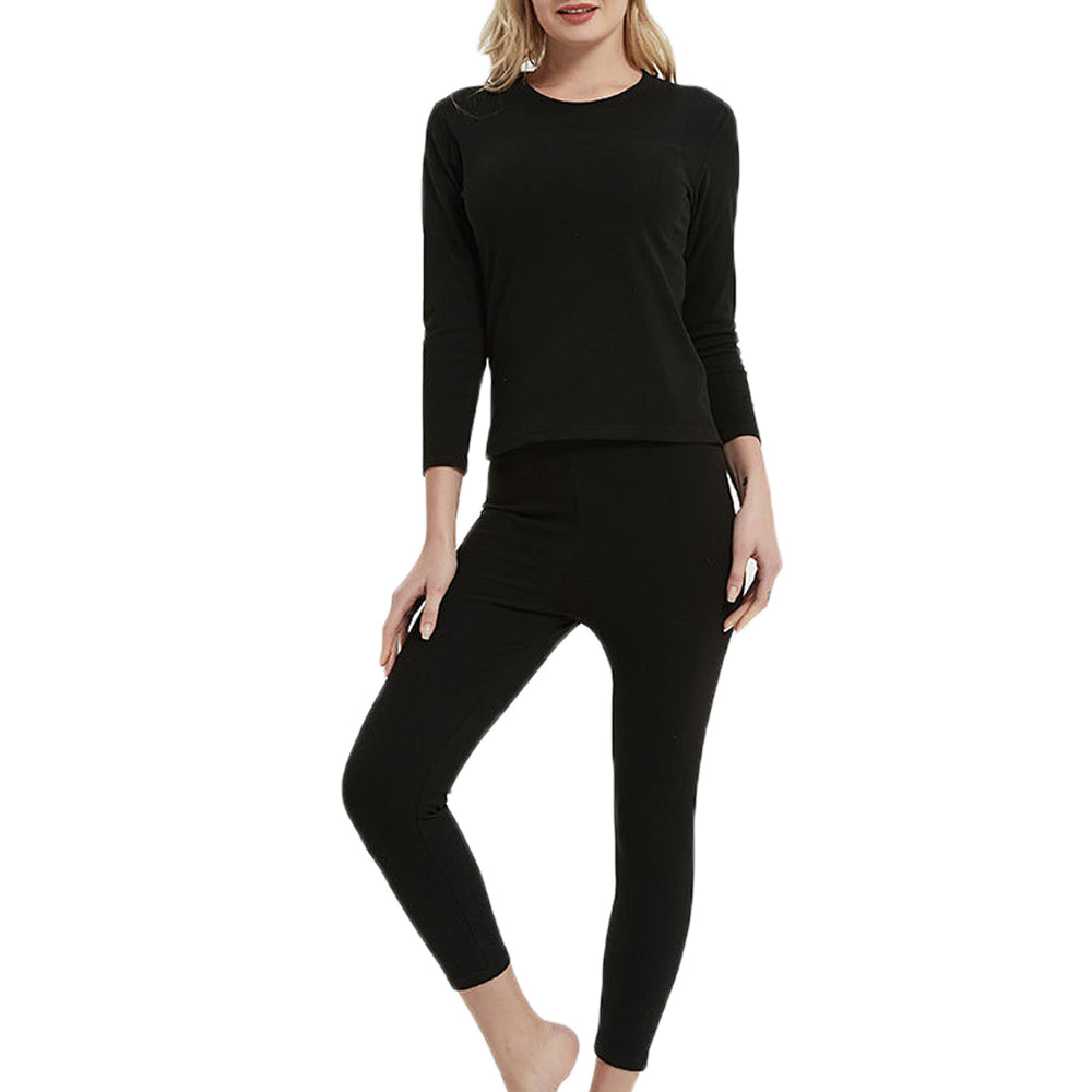 Women Thermal Underwear Shirt Leggings Winter Warm Top Bottom Set Black NZ 8
