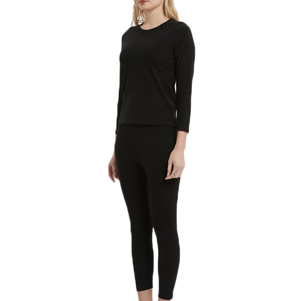 Women Thermal Underwear Shirt Leggings Winter Warm Top Bottom Set Black NZ 8
