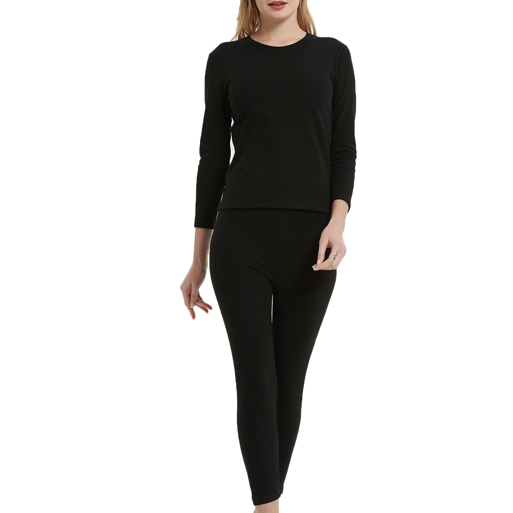Women Thermal Underwear Shirt Leggings Winter Warm Top Bottom Set Black NZ 8