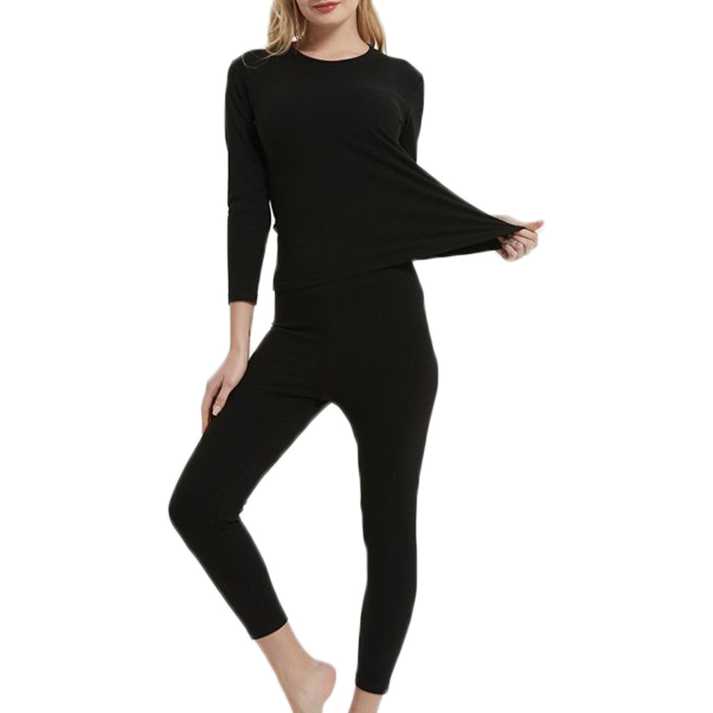 Women Thermal Underwear Shirt Leggings Winter Warm Top Bottom Set Black NZ 8