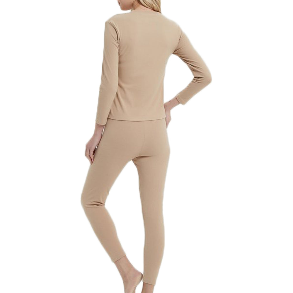 Women Thermal Underwear Shirt Leggings Winter Warm Top Bottom Set Nude NZ 8
