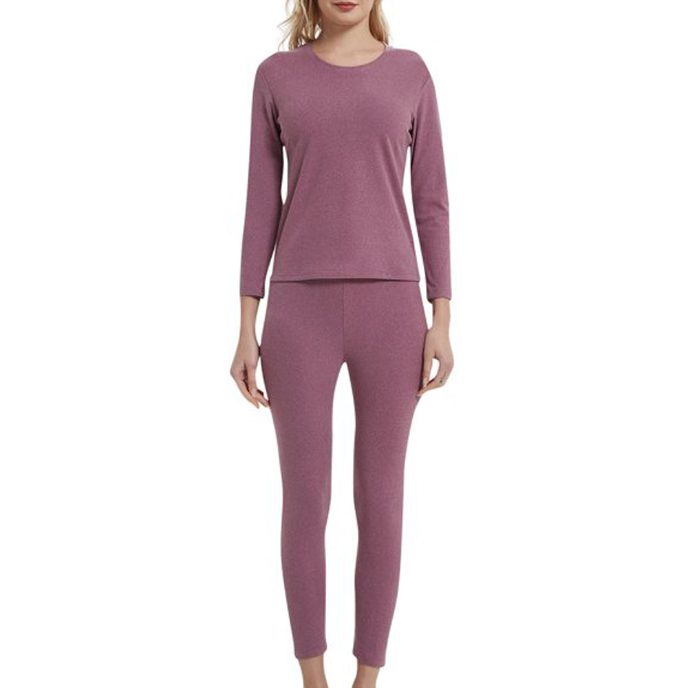 Women Thermal Underwear Shirt Leggings Winter Warm Top Bottom Set Purple NZ 8