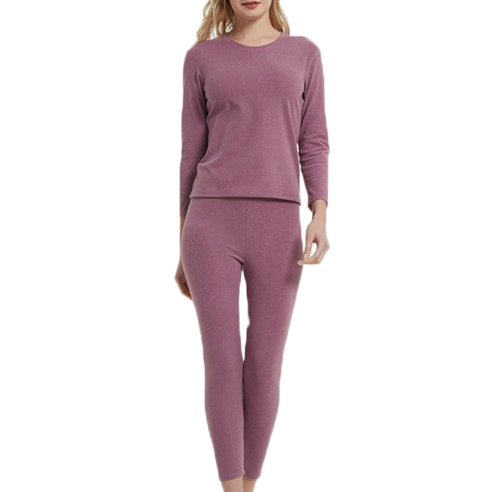 Women Thermal Underwear Shirt Leggings Winter Warm Top Bottom Set Purple NZ 8
