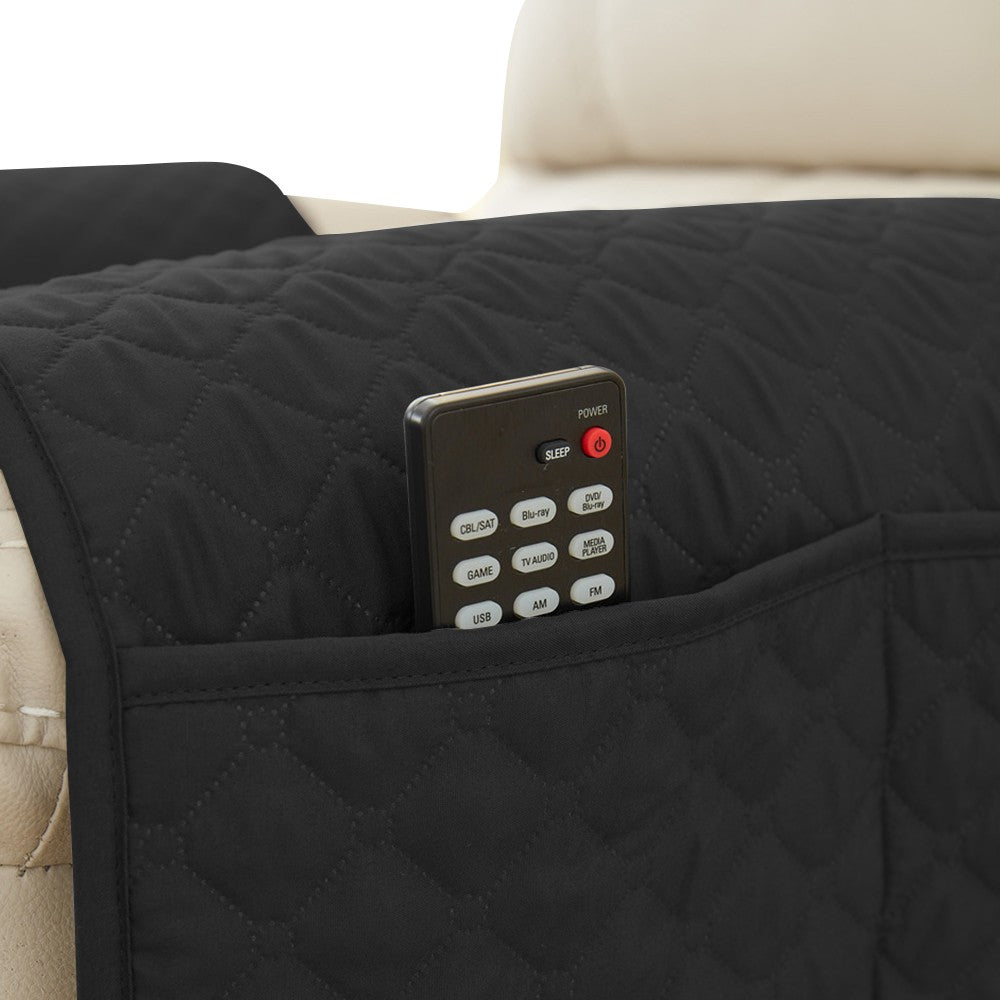 Set of 3Pcs Recliner Covers Headrest Armrest Pad Cover with Storage Pocket Black