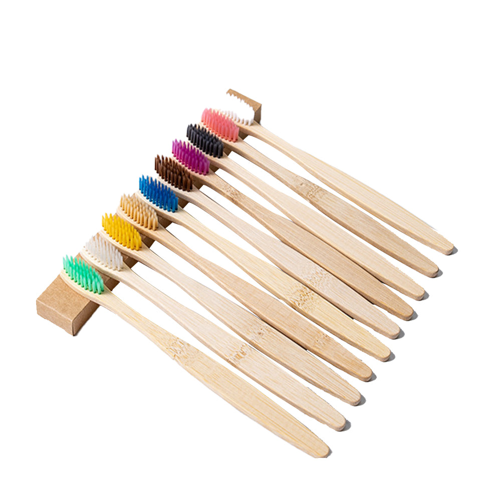 10 X Soft Bristles Bamboo Toothbrushes Rainbow Color Bristle Brushes