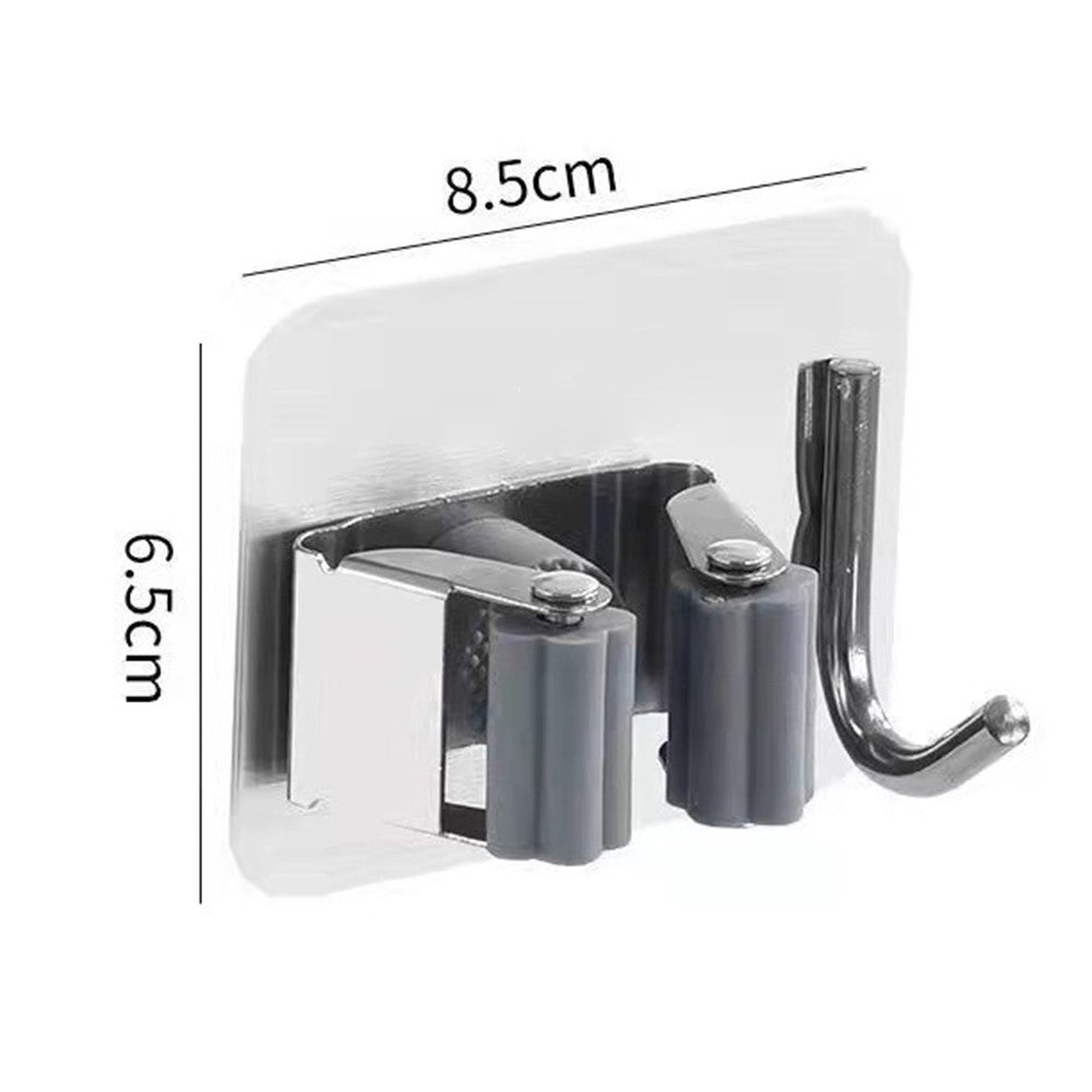4Pcs No Drill Mop Broom Holder Wall Mounted Mop Broom Organizer with Hooks